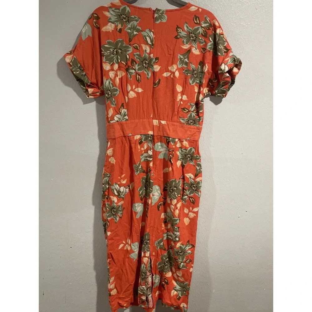 FKSP Coral Floral Midi Dress‎ Linen Blend SUNRISE SUNSET COLLECTION 